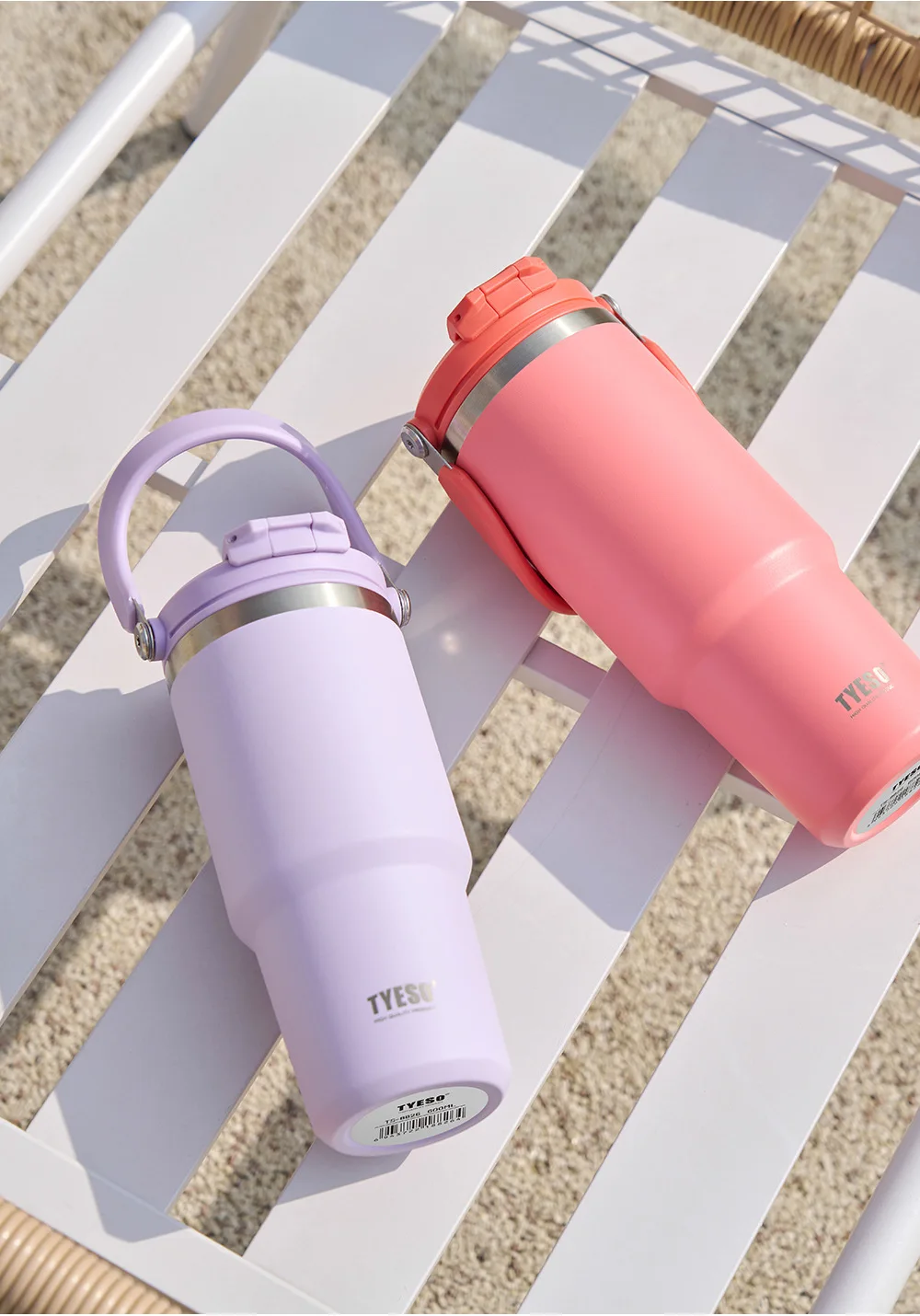 Tyeso Large-Capacity Thermoses Handle Vacuum Cup Dual-Drink Coffee Mug Stainless Steel Ice Cup Car Bottle Hot Cold Retention
