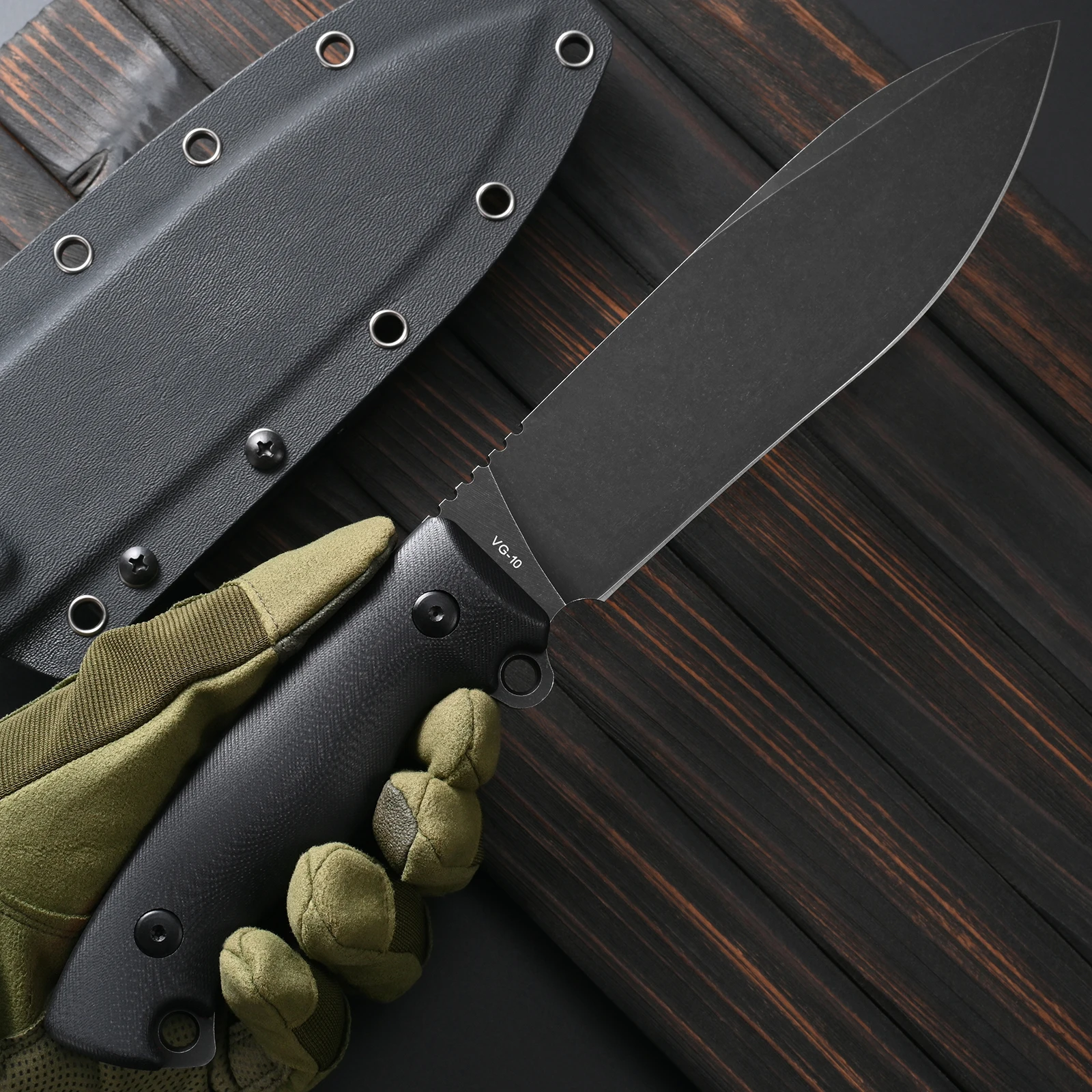 Sitivien ST43 Fixed Blade Knife ,VG10 Black Stonewashed Steel Blade G10 Handle Full Tang for Outdoor Camping Working Survival