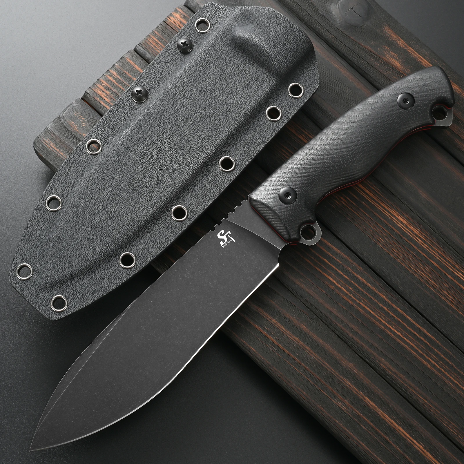 Sitivien ST43 Fixed Blade Knife ,VG10 Black Stonewashed Steel Blade G10 Handle Full Tang for Outdoor Camping Working Survival