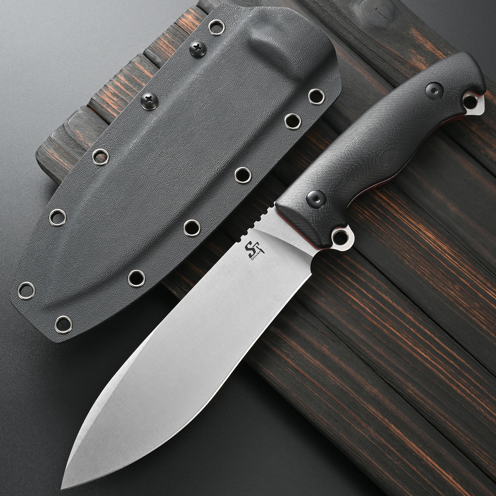 Sitivien ST43 Fixed Blade Knife ,VG10 Black Stonewashed Steel Blade G10 Handle Full Tang for Outdoor Camping Working Survival