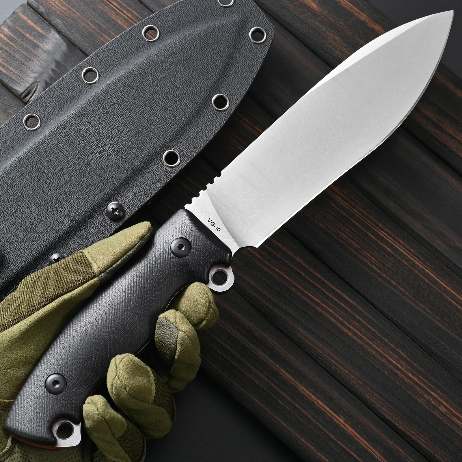 Sitivien ST43 Fixed Blade Knife ,VG10 Black Stonewashed Steel Blade G10 Handle Full Tang for Outdoor Camping Working Survival