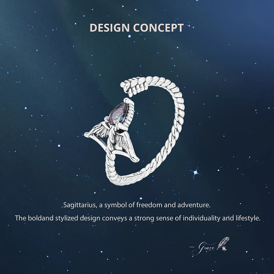 WOSTU 925 Sterling Silver Colorful 12 Zodiac Open Ring For Women , Rainbow Zircon Crystal Stackable Rings Girl Family Gift