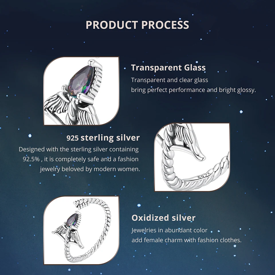 WOSTU 925 Sterling Silver Colorful 12 Zodiac Open Ring For Women , Rainbow Zircon Crystal Stackable Rings Girl Family Gift