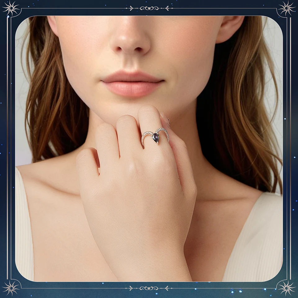 WOSTU 925 Sterling Silver Colorful 12 Zodiac Open Ring For Women , Rainbow Zircon Crystal Stackable Rings Girl Family Gift