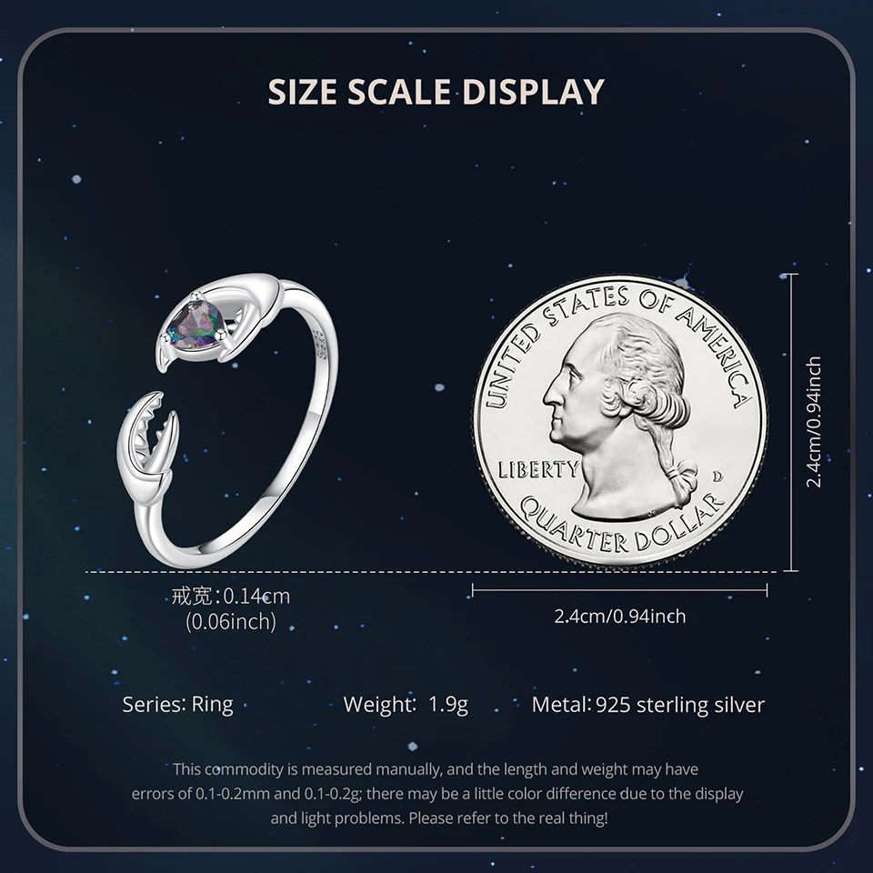 WOSTU 925 Sterling Silver Colorful 12 Zodiac Open Ring For Women , Rainbow Zircon Crystal Stackable Rings Girl Family Gift
