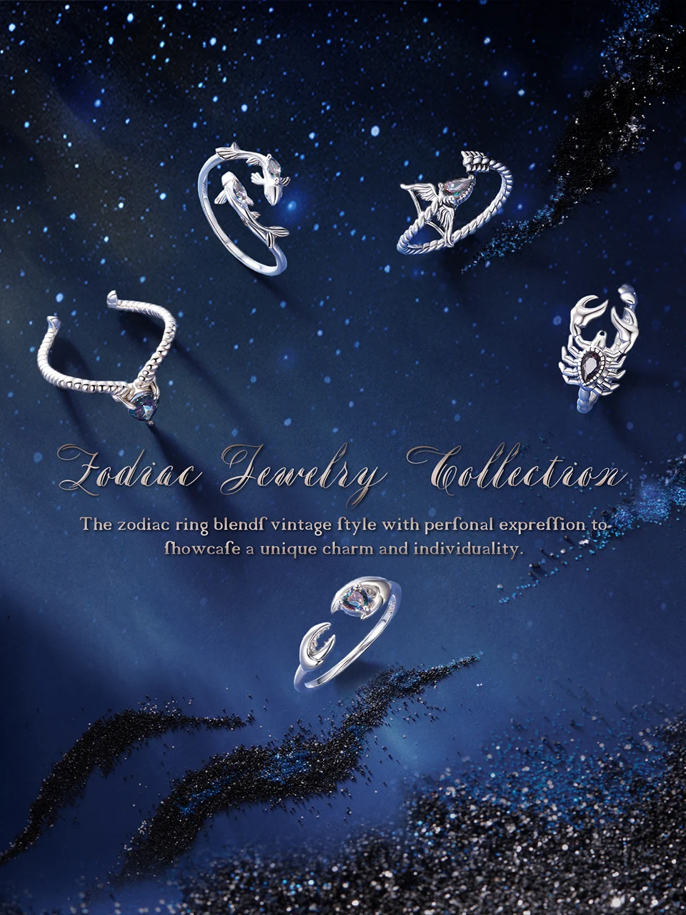 WOSTU 925 Sterling Silver Colorful 12 Zodiac Open Ring For Women , Rainbow Zircon Crystal Stackable Rings Girl Family Gift