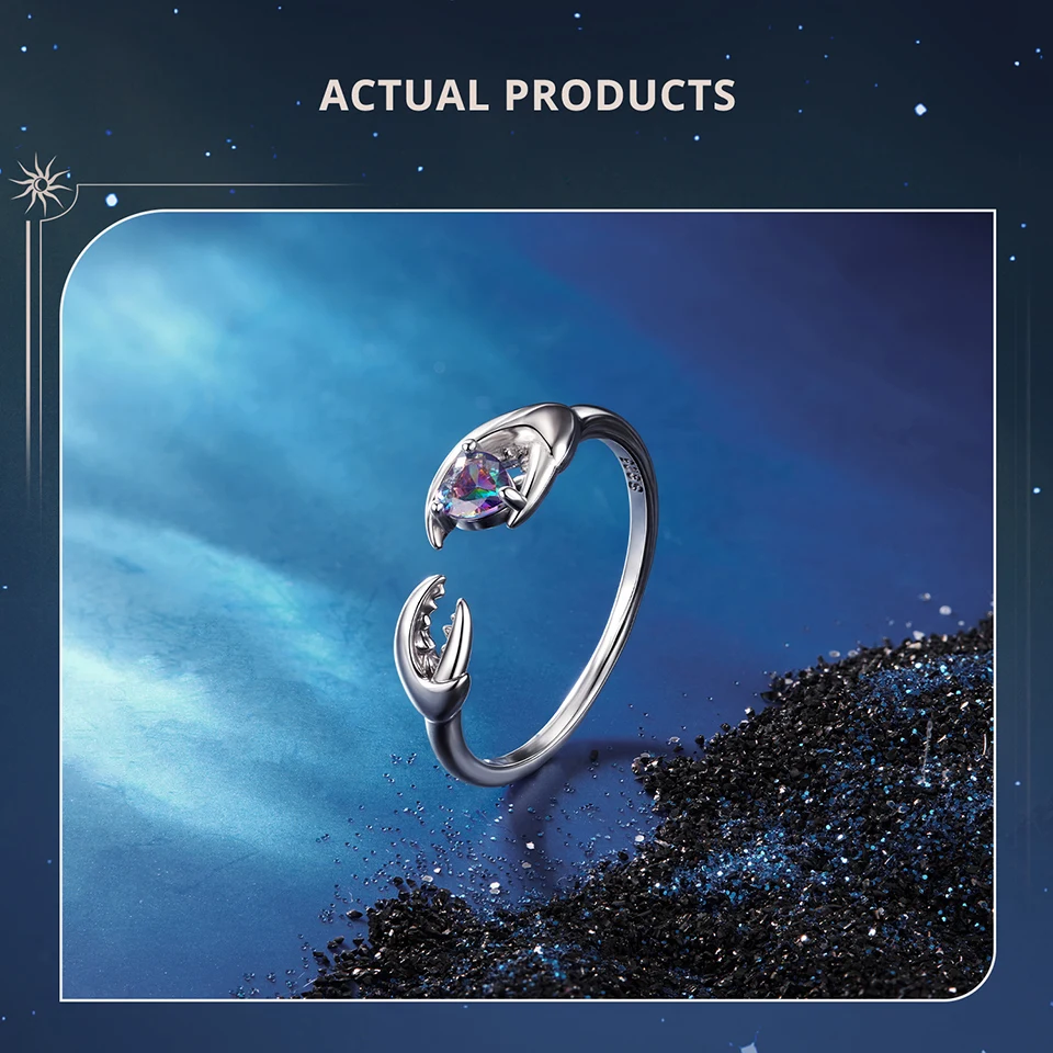 WOSTU 925 Sterling Silver Colorful 12 Zodiac Open Ring For Women , Rainbow Zircon Crystal Stackable Rings Girl Family Gift