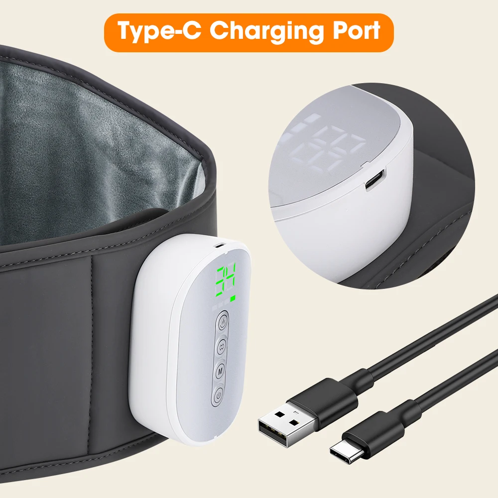 Lumbar Massager Belt, Heated Airbag Waist Support, Cordless Lower Back Wrap, 3 Modes 4 Heat Levels 4 Intensities, USB-C for Home