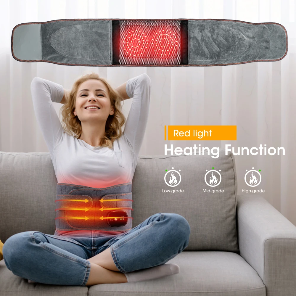 Infrared Heating Waist Massager Electric Belt Vibration USB Charge Red Light Hot Compress Lumbar Back Support Brace Relaxation