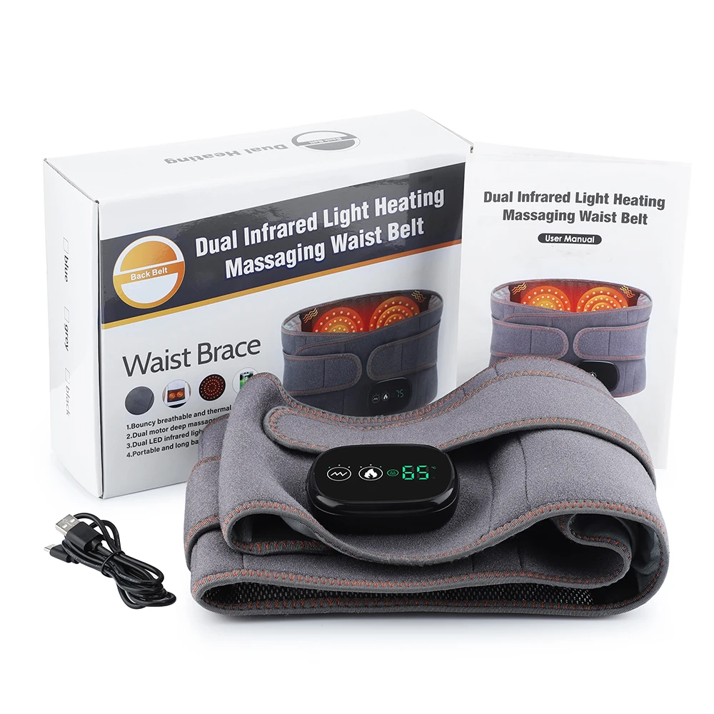 Infrared Heating Waist Massager Electric Belt Vibration USB Charge Red Light Hot Compress Lumbar Back Support Brace Relaxation