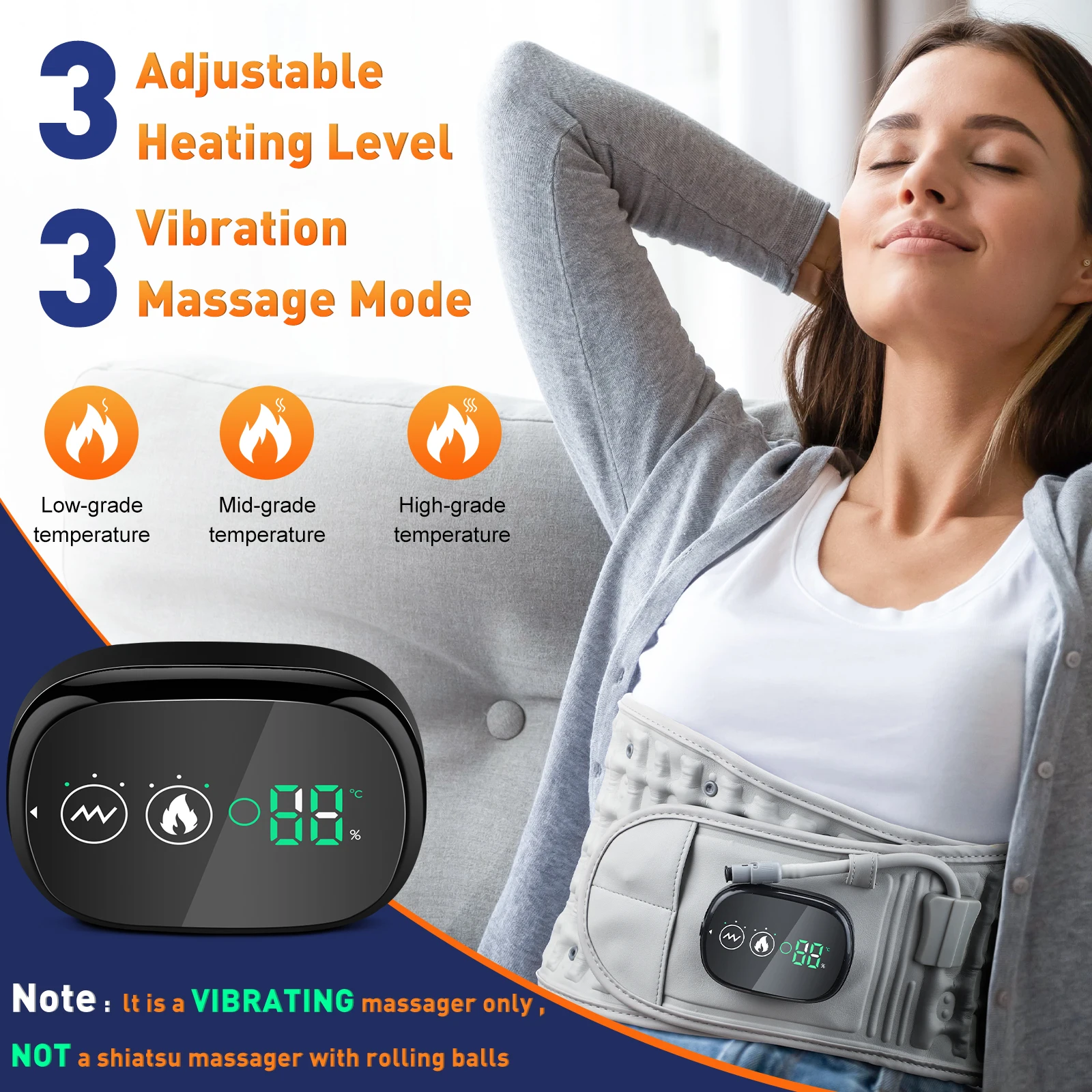 Infrared Heating Waist Massager Electric Belt Vibration USB Charge Red Light Hot Compress Lumbar Back Support Brace Relaxation