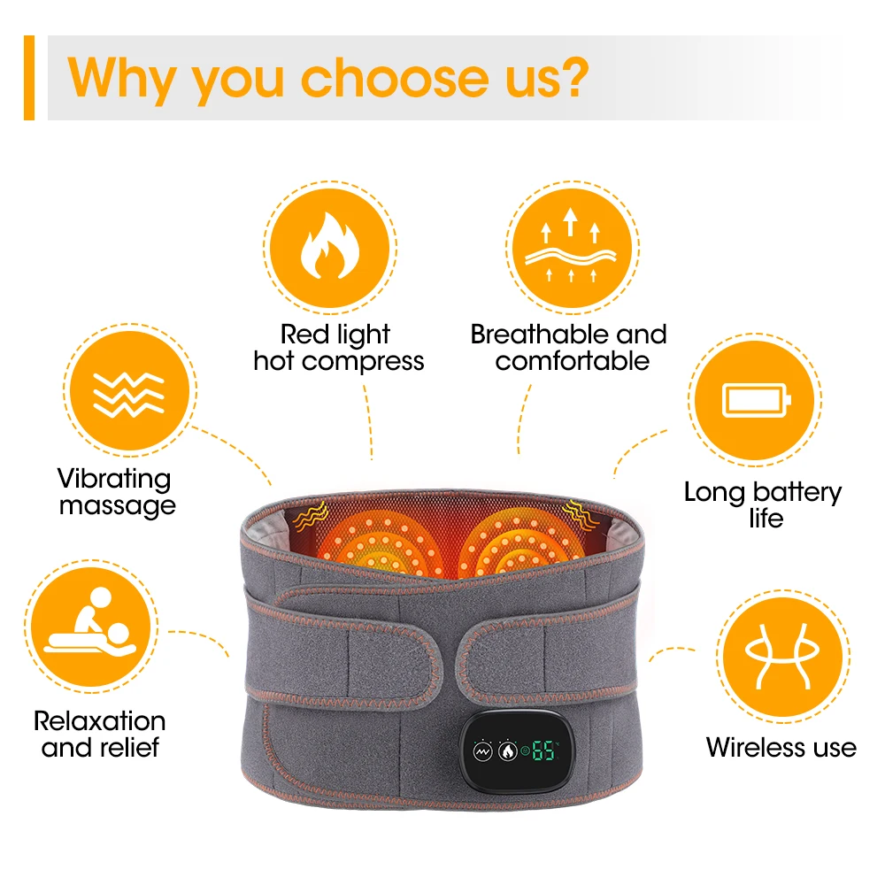 Infrared Heating Waist Massager Electric Belt Vibration USB Charge Red Light Hot Compress Lumbar Back Support Brace Relaxation