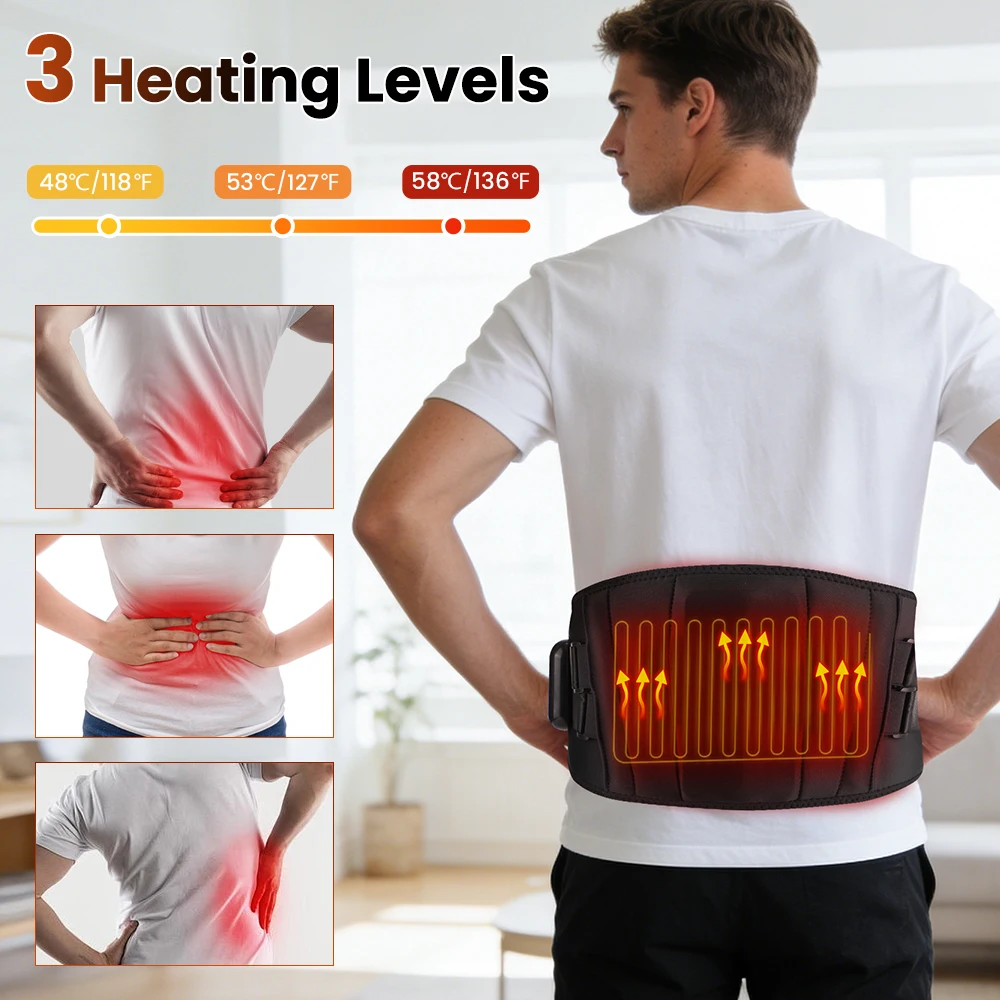 Infrared Heating Waist Massager Electric Belt Vibration USB Charge Red Light Hot Compress Lumbar Back Support Brace Relaxation
