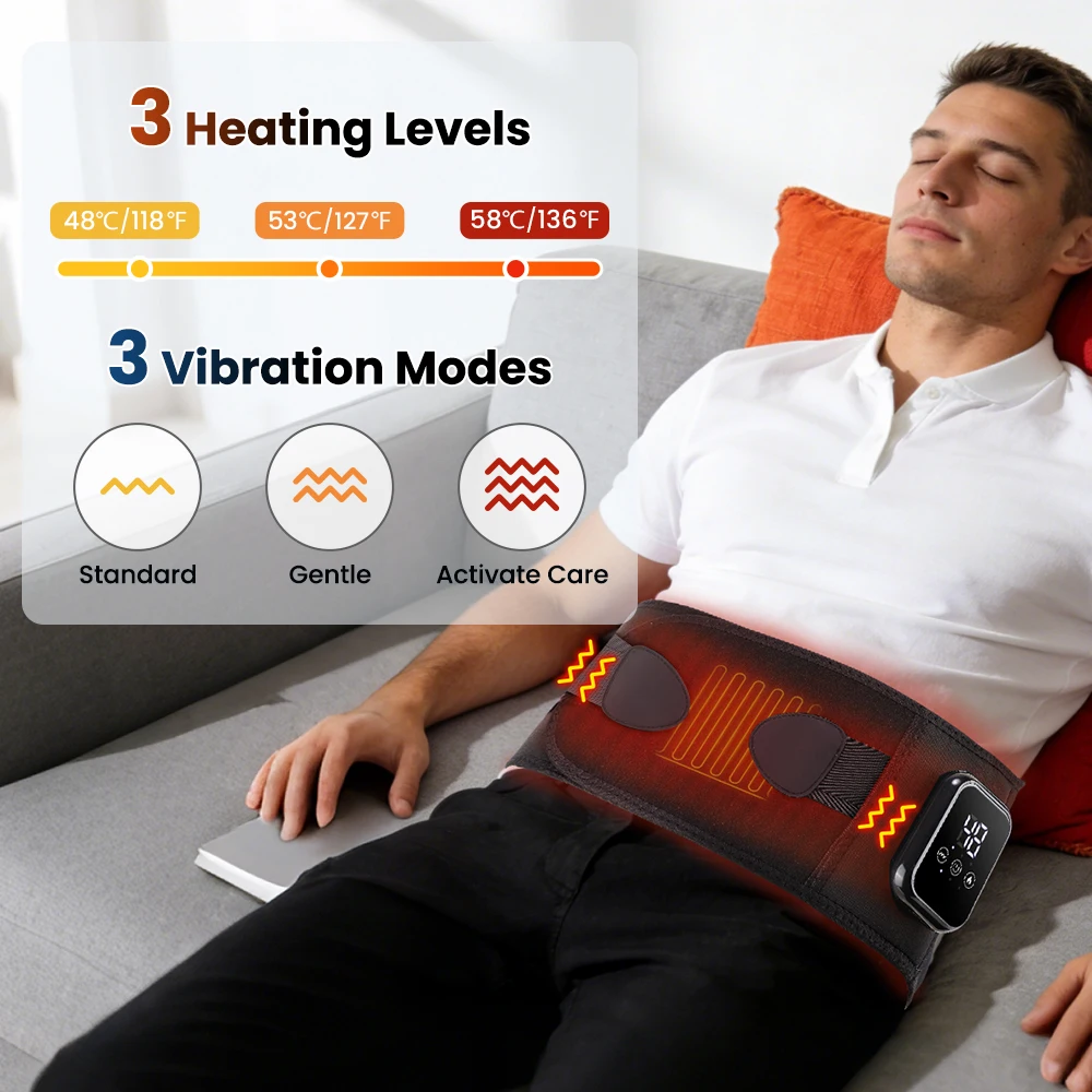 Infrared Heating Waist Massager Electric Belt Vibration USB Charge Red Light Hot Compress Lumbar Back Support Brace Relaxation