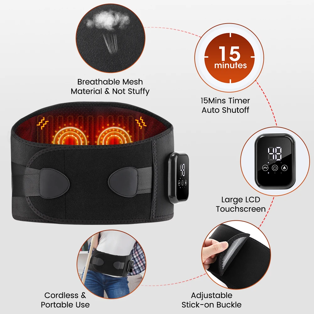 Infrared Heating Waist Massager Electric Belt Vibration USB Charge Red Light Hot Compress Lumbar Back Support Brace Relaxation