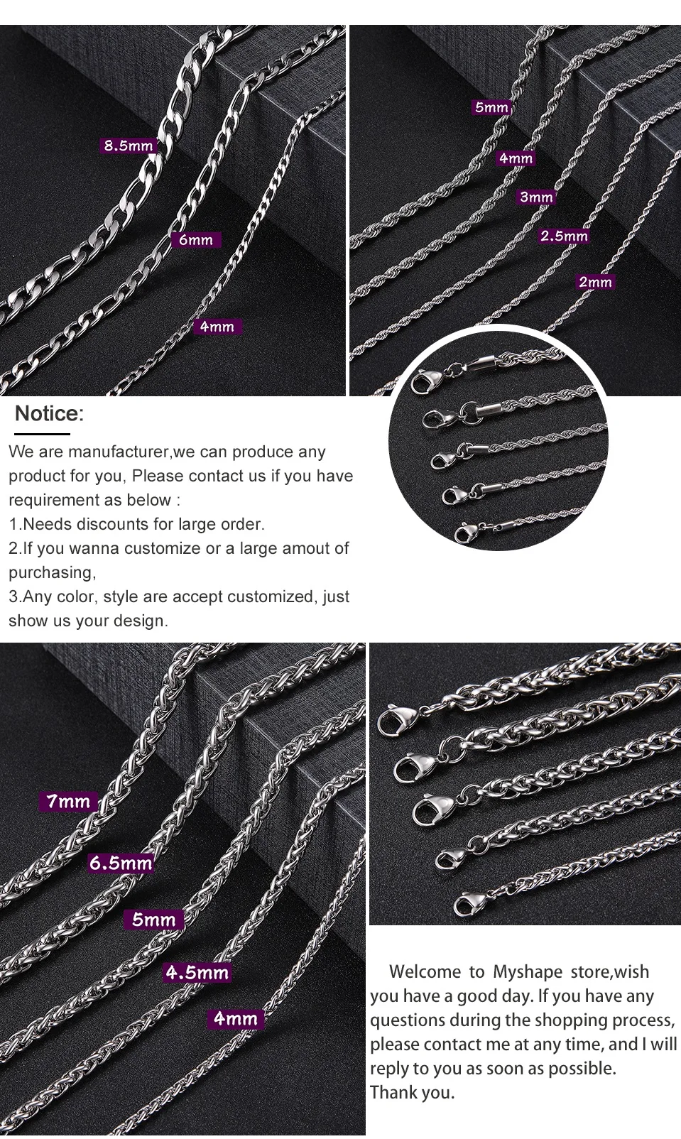 My Shape 3mm-10mm Cuban Chain Stainless Steel Necklaces for Men Male Chains Figaro Box Chain Choker Punk Jewelry 45cm 50cm 60cm