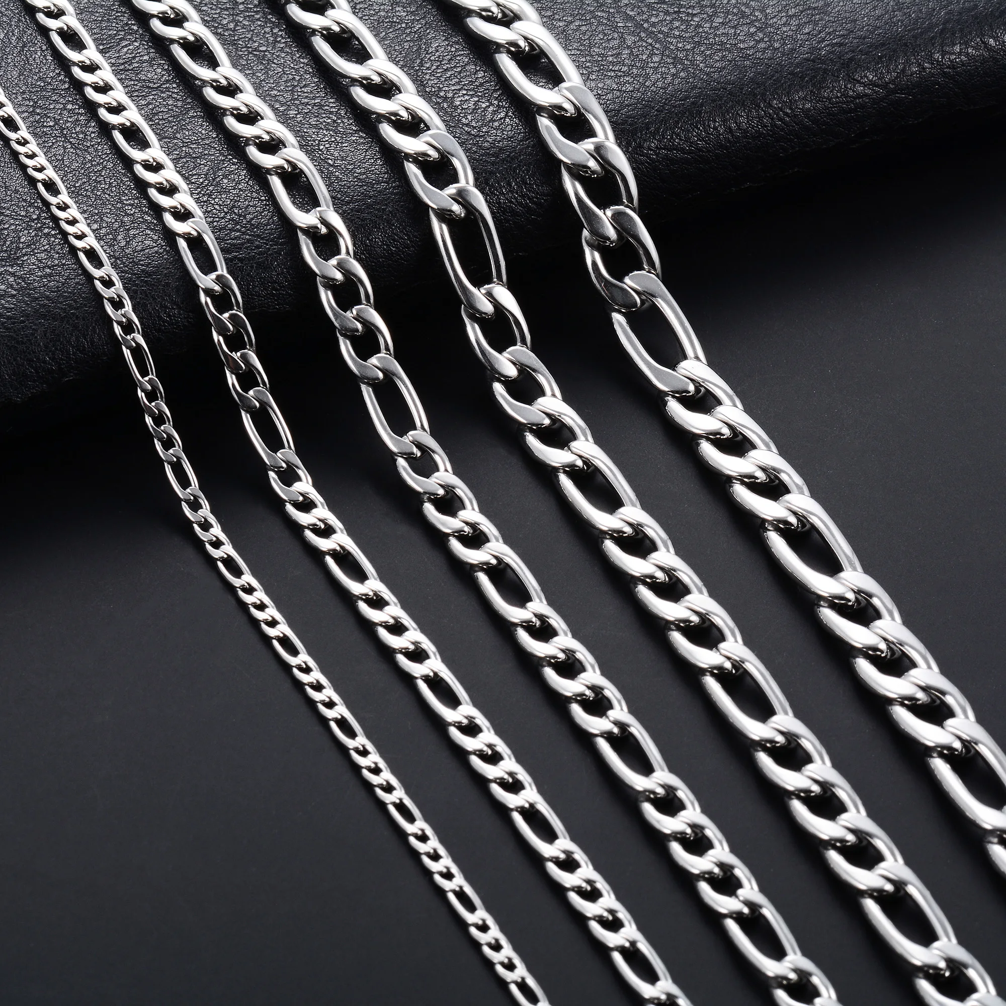 3-11.5mm Men's Stainless Steel Link Figaro Chain Necklace for Women Punk Boy Silver Color Choker Metal Jewelry Accessories Gift