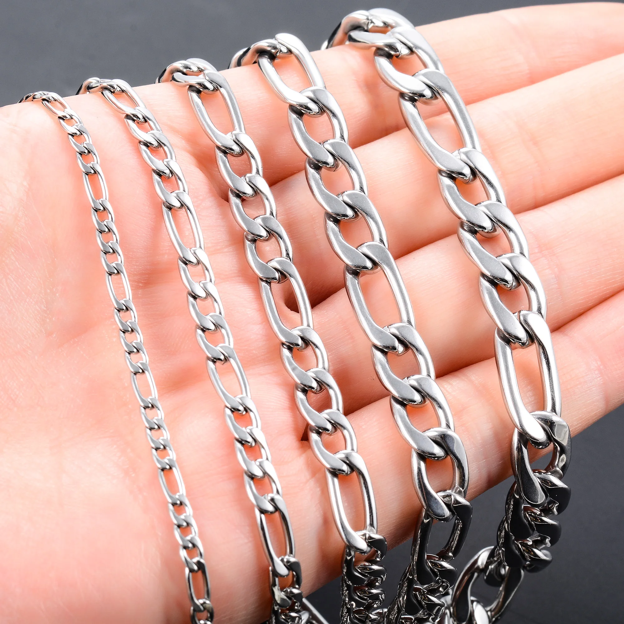 3-11.5mm Men's Stainless Steel Link Figaro Chain Necklace for Women Punk Boy Silver Color Choker Metal Jewelry Accessories Gift