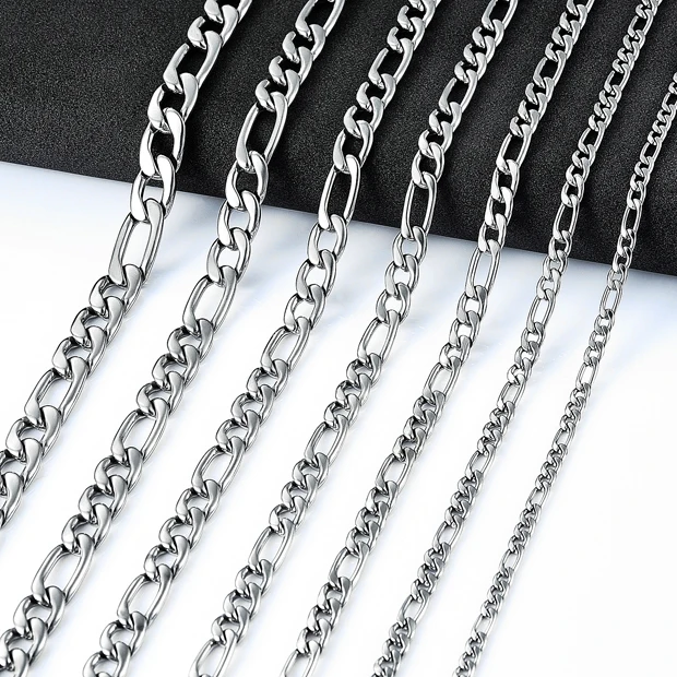 3-11.5mm Men's Stainless Steel Link Figaro Chain Necklace for Women Punk Boy Silver Color Choker Metal Jewelry Accessories Gift