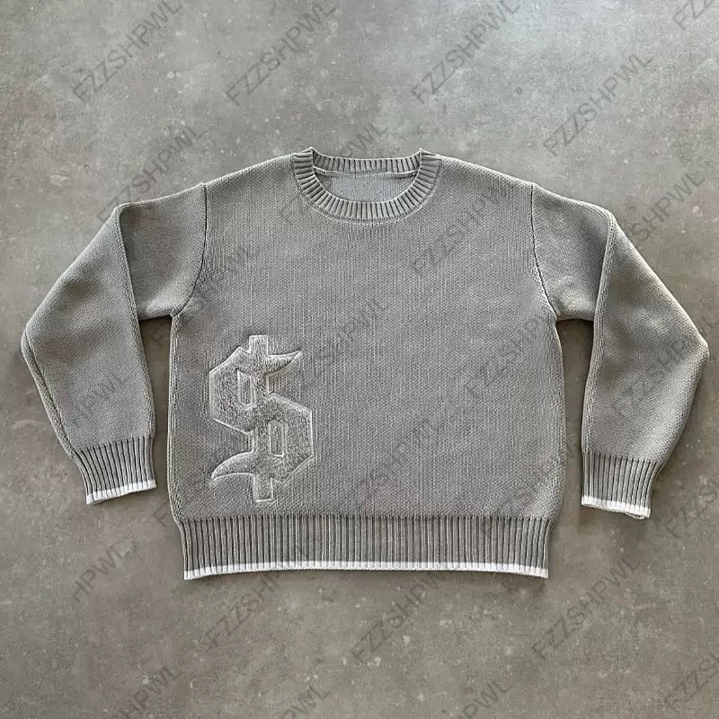 Punk High street Y2k Knitted sweater Subculture Hip Hop Aesthetics Graphic Print Unique Pullover Rock Goth Oversized Knitt Top