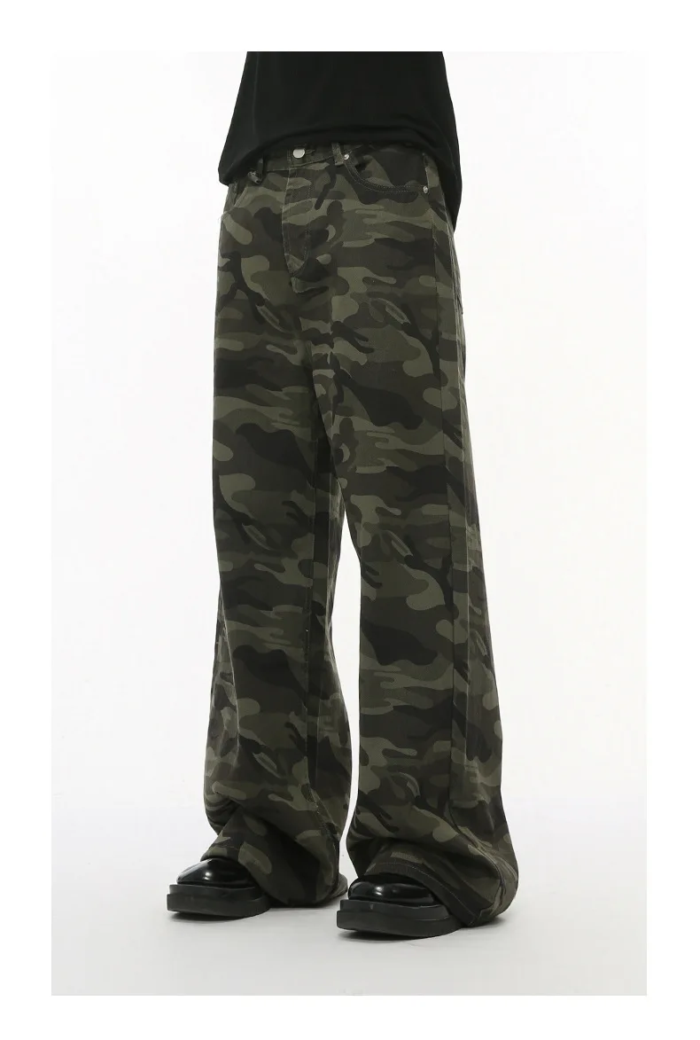 IEFB Vintage Camouflage Men's Jeans Fashion Washed Casual Wide Leg Denim Pants Autumn Winter Loose Male Trousers Old Blue 9C354