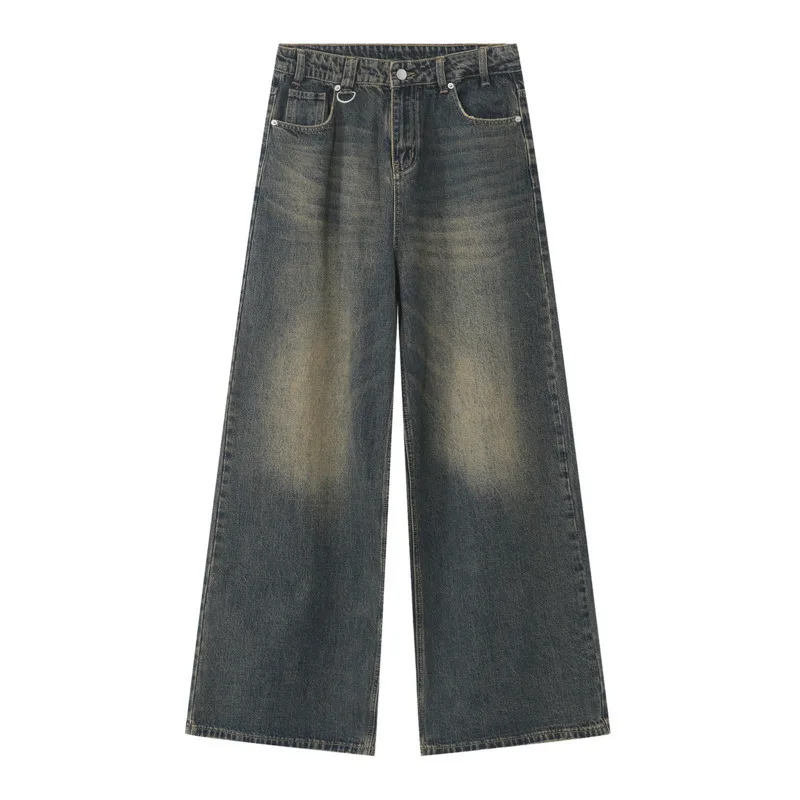 IEFB Vintage Camouflage Men's Jeans Fashion Washed Casual Wide Leg Denim Pants Autumn Winter Loose Male Trousers Old Blue 9C354