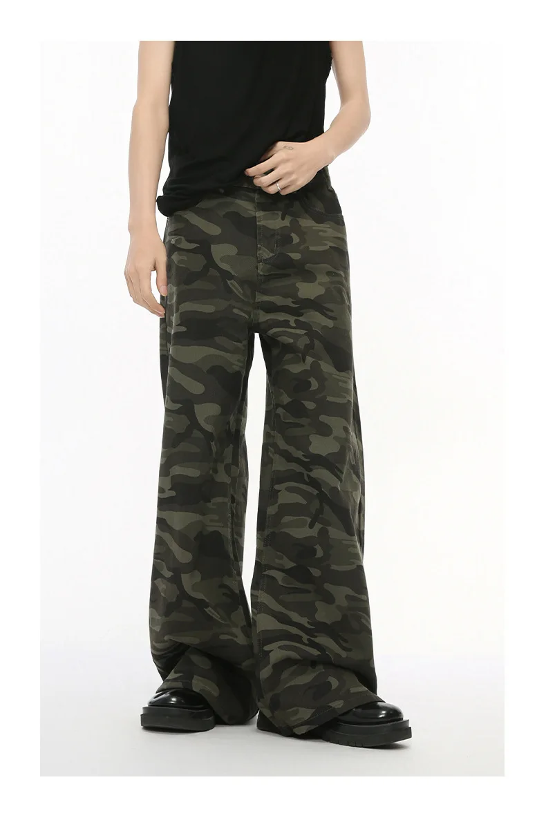 IEFB Vintage Camouflage Men's Jeans Fashion Washed Casual Wide Leg Denim Pants Autumn Winter Loose Male Trousers Old Blue 9C354