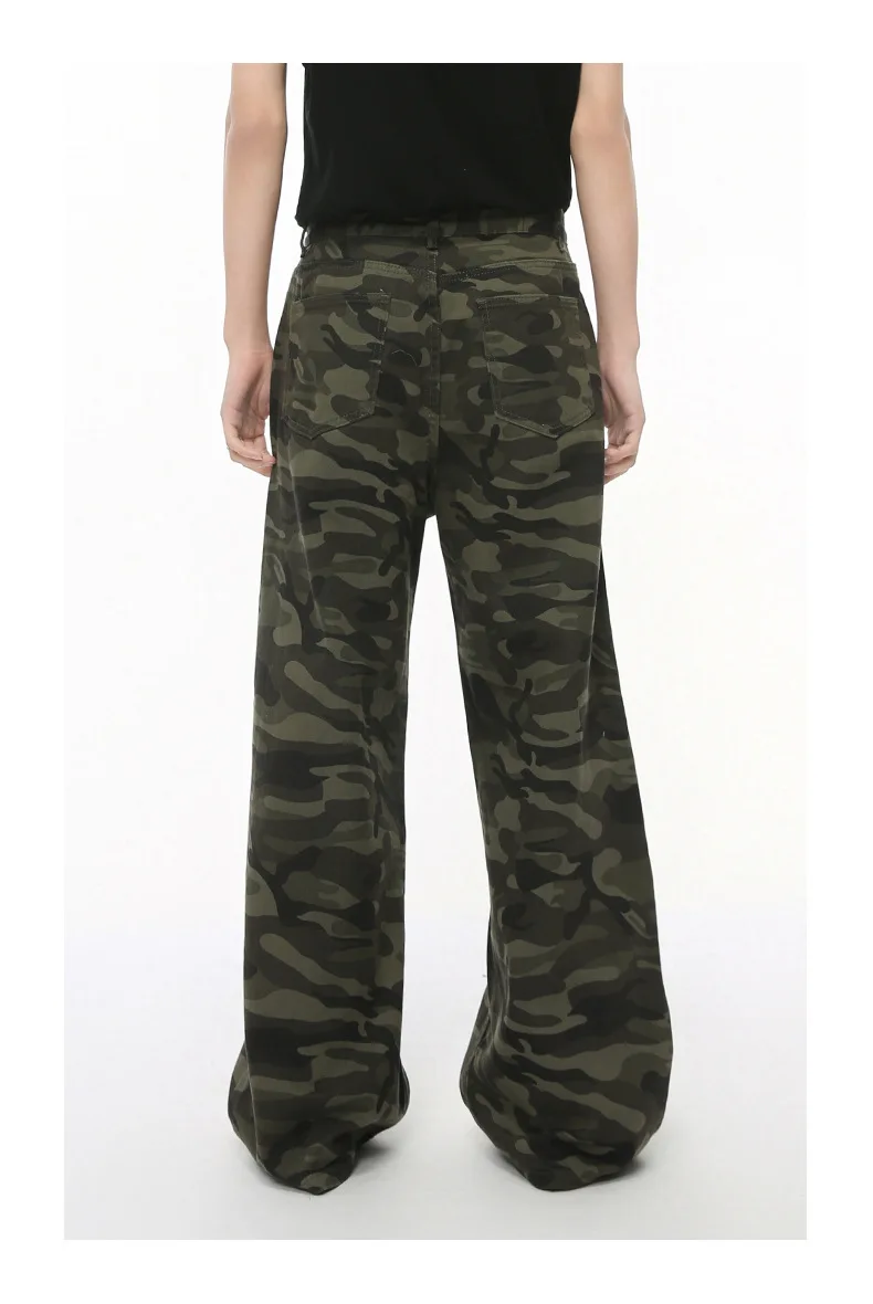 IEFB Vintage Camouflage Men's Jeans Fashion Washed Casual Wide Leg Denim Pants Autumn Winter Loose Male Trousers Old Blue 9C354