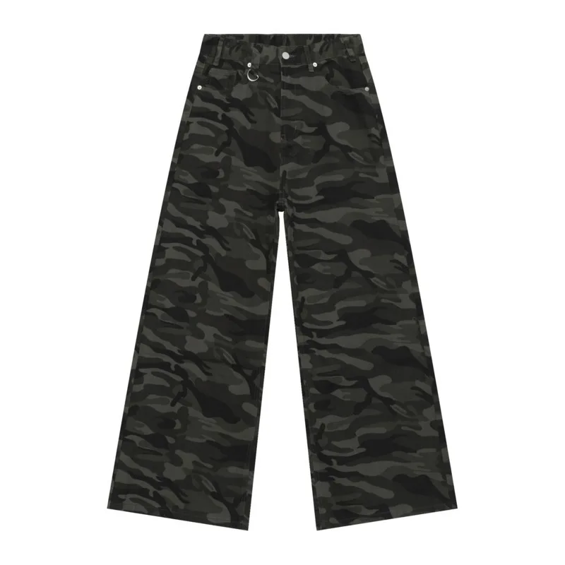 IEFB Vintage Camouflage Men's Jeans Fashion Washed Casual Wide Leg Denim Pants Autumn Winter Loose Male Trousers Old Blue 9C354