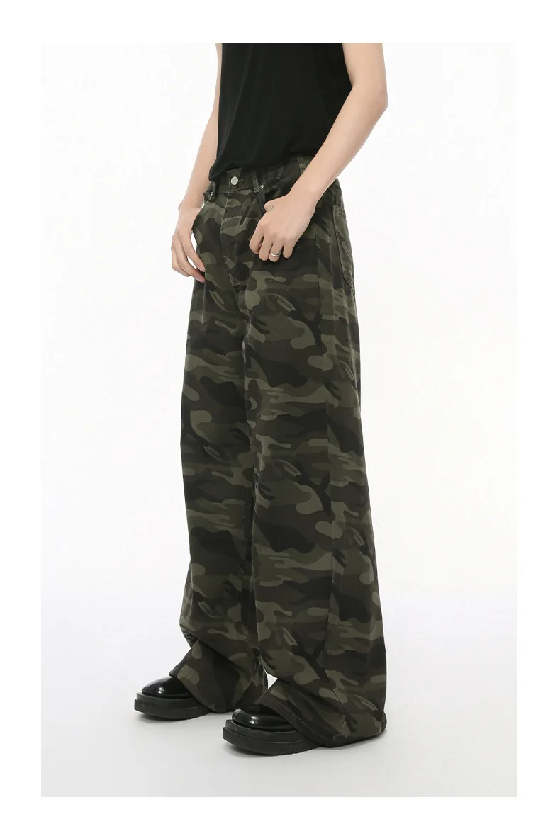 IEFB Vintage Camouflage Men's Jeans Fashion Washed Casual Wide Leg Denim Pants Autumn Winter Loose Male Trousers Old Blue 9C354