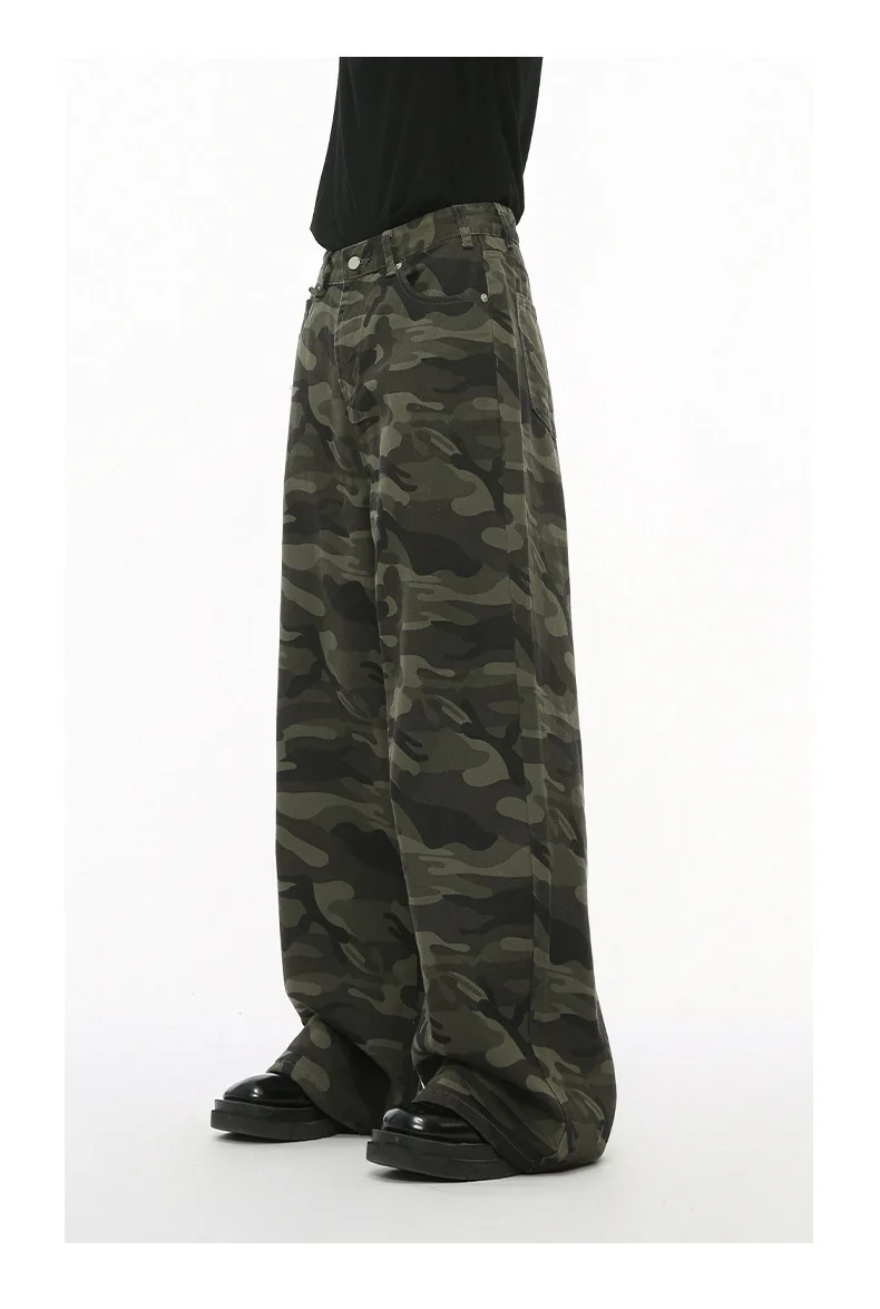 IEFB Vintage Camouflage Men's Jeans Fashion Washed Casual Wide Leg Denim Pants Autumn Winter Loose Male Trousers Old Blue 9C354