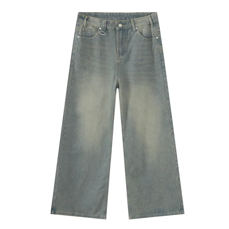 IEFB Vintage Camouflage Men's Jeans Fashion Washed Casual Wide Leg Denim Pants Autumn Winter Loose Male Trousers Old Blue 9C354