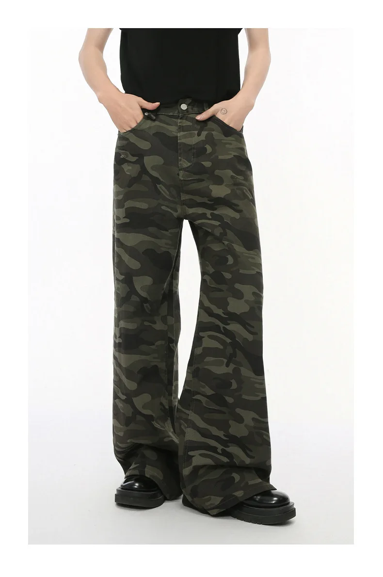 IEFB Vintage Camouflage Men's Jeans Fashion Washed Casual Wide Leg Denim Pants Autumn Winter Loose Male Trousers Old Blue 9C354