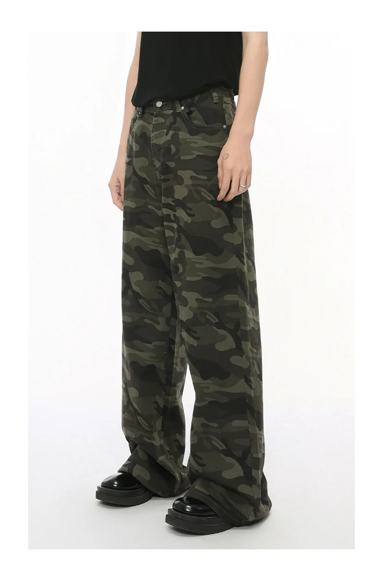 IEFB Vintage Camouflage Men's Jeans Fashion Washed Casual Wide Leg Denim Pants Autumn Winter Loose Male Trousers Old Blue 9C354