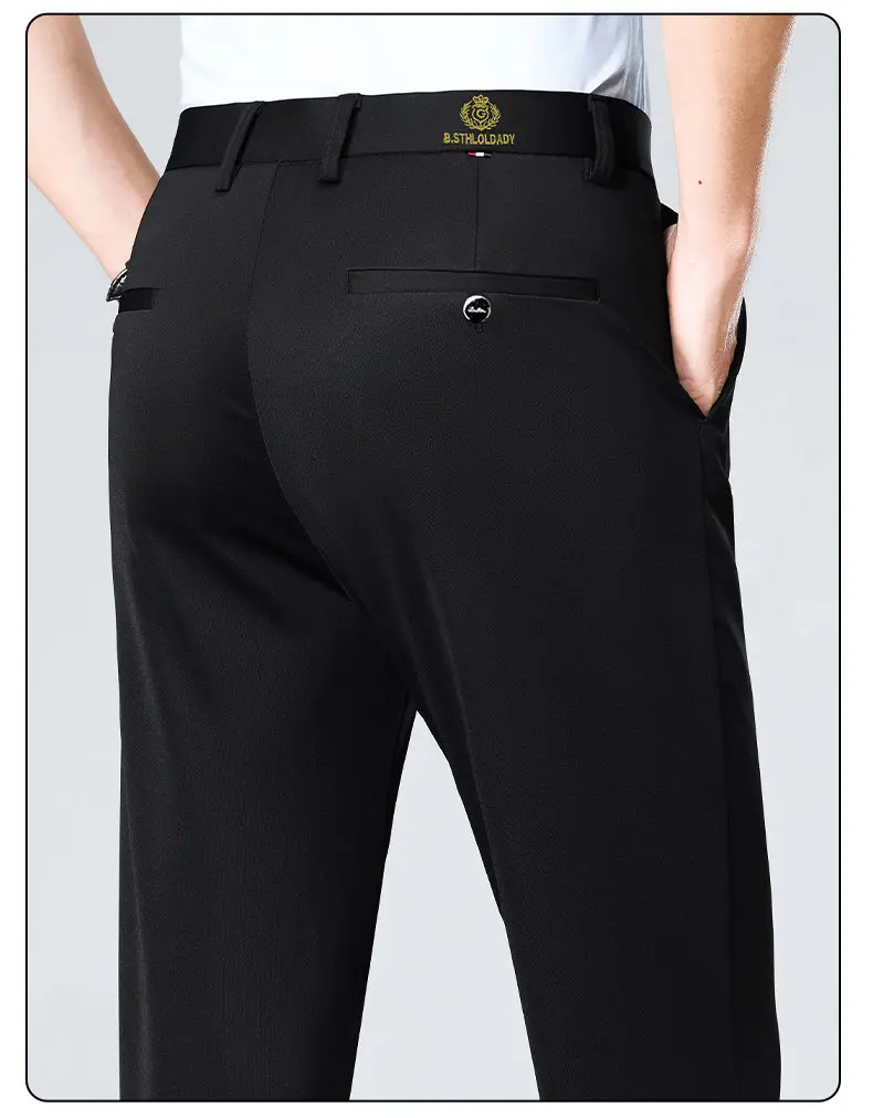 Men's Regular Fit Dress Pants Business Casual Trousers with Embroidery Stretch Golf Pants Party Light Weight Pants