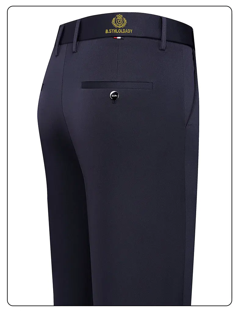 Men's Regular Fit Dress Pants Business Casual Trousers with Embroidery Stretch Golf Pants Party Light Weight Pants