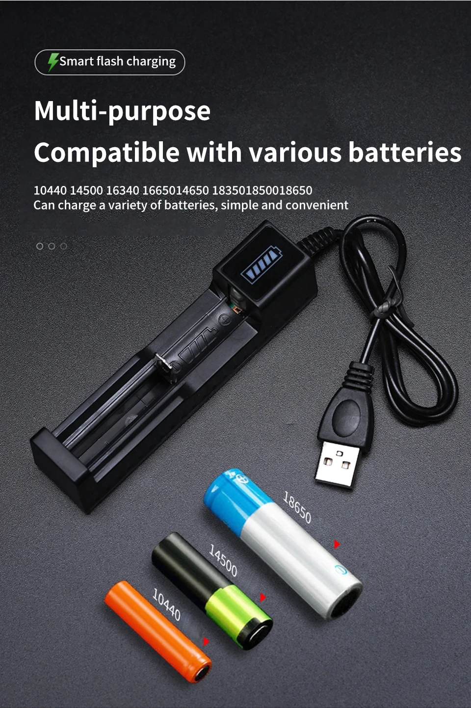 18650 Battery Charger 1/2/4 Slots Dual 18650 Charging 3.7V Rechargeable Lithium Battery USB Charger For 16340 14500 18650