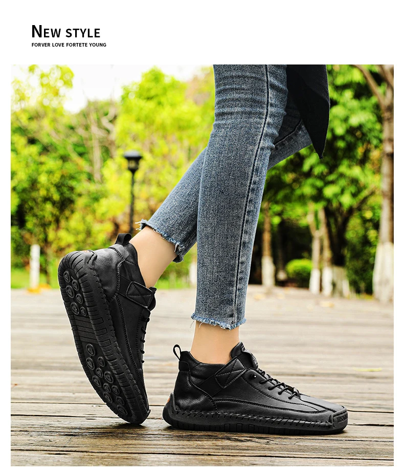 New Fashion Sneakers Handmade Leather Women's Shoes Mid-Top Women Casual Flats Shoes Slip on Loafers Zapatillas De Mujer