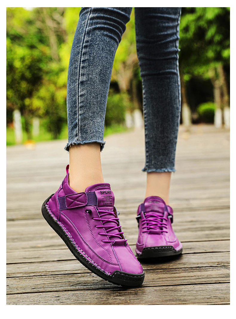 New Fashion Sneakers Handmade Leather Women's Shoes Mid-Top Women Casual Flats Shoes Slip on Loafers Zapatillas De Mujer