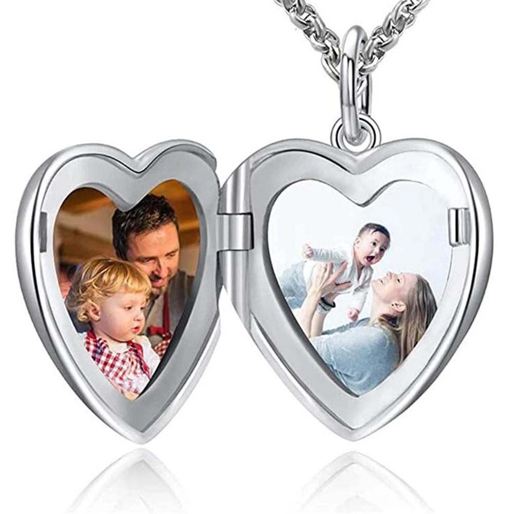 Stainless Steel I Love You to The Moon and Back Photo Memory Locket Heart Pendants Necklace Pictures Locket Jewelry for Women