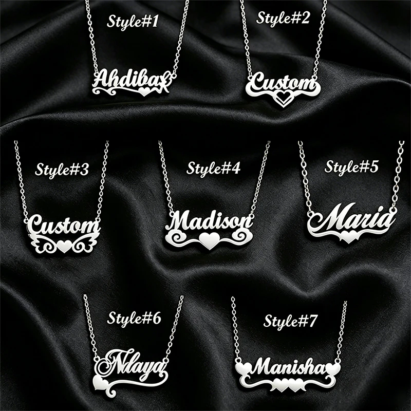 Multi-style Heart Name Design Personalized Pendant Necklace Woman Stainless Steel Silver Gold Name Customized Necklace Jewelry
