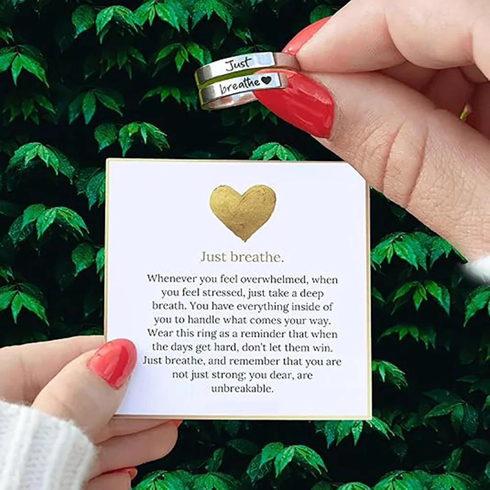 Just Breathe Ring for Women Adjustable Heart Ring Stainless Steel Spiral Wrap Healing Rings I F love you