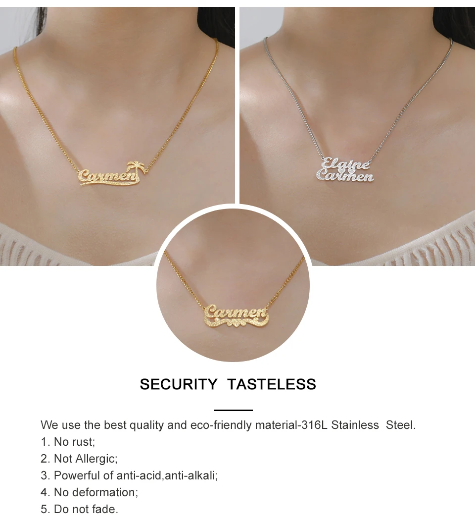My Shape Custom Name Sparkling Necklaces Stainless Steel Customized Bling Frosted Pendants Personalized Name Chain Jewelry Gifts