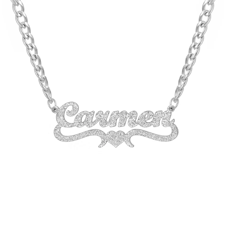 My Shape Custom Name Sparkling Necklaces Stainless Steel Customized Bling Frosted Pendants Personalized Name Chain Jewelry Gifts