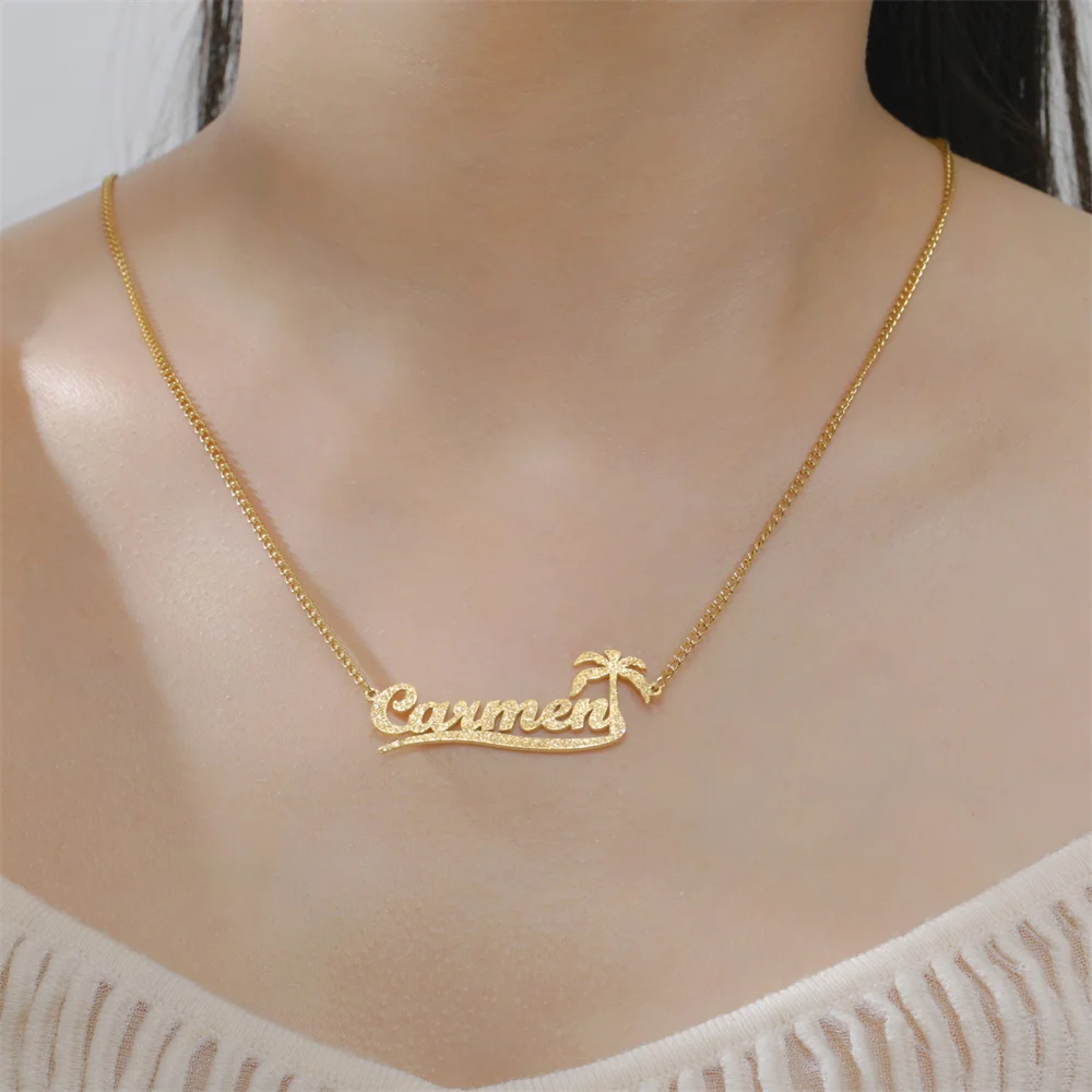 My Shape Custom Name Sparkling Necklaces Stainless Steel Customized Bling Frosted Pendants Personalized Name Chain Jewelry Gifts