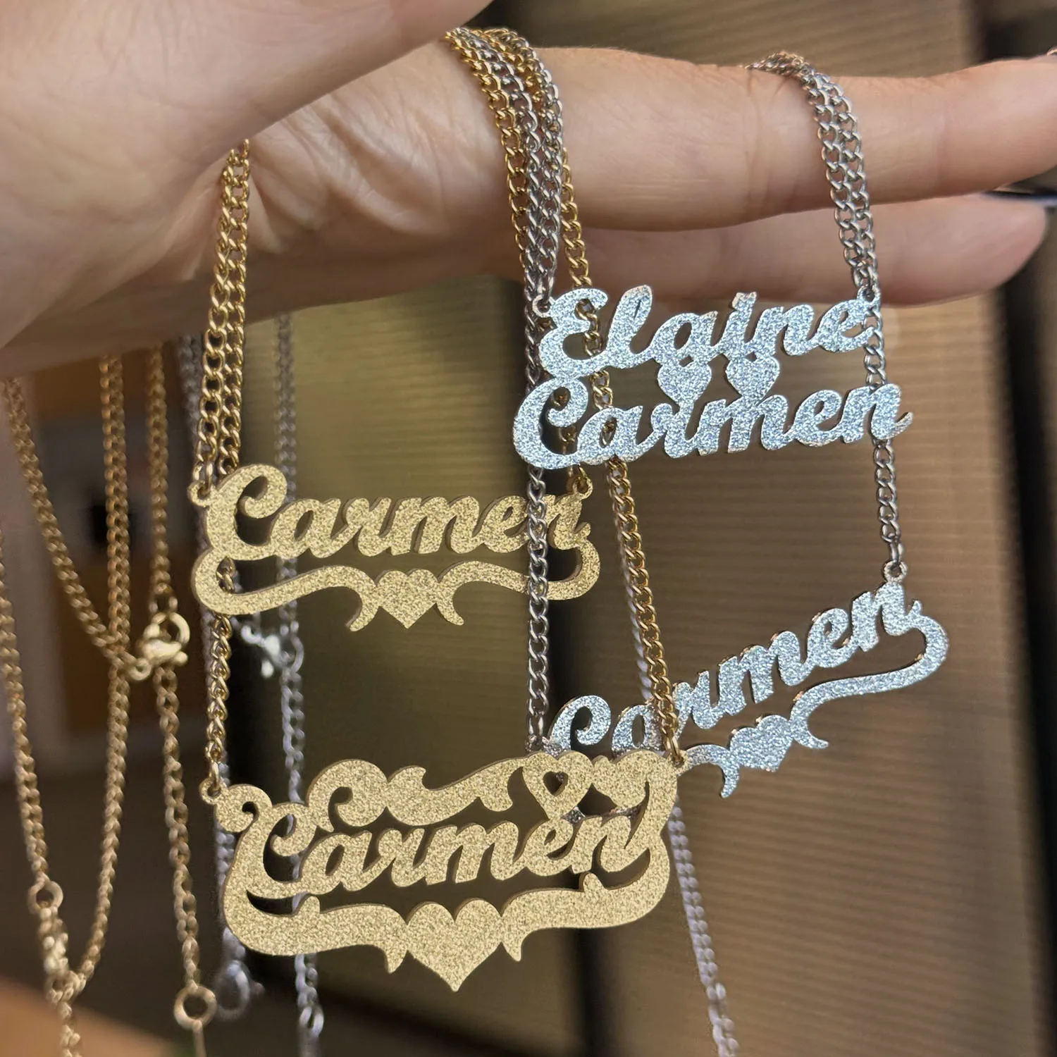 My Shape Custom Name Sparkling Necklaces Stainless Steel Customized Bling Frosted Pendants Personalized Name Chain Jewelry Gifts