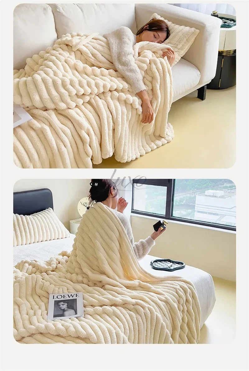 Imitation Rabbit Velvet Autumn Bed Blanket or Blanket and Pillowcase Soft Warmth Winter Sofa Blankets for Throw Lap Blanket Nap