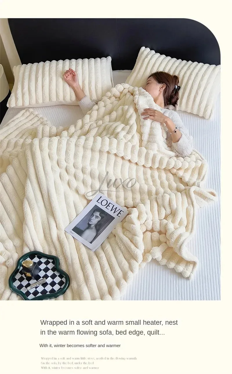 Imitation Rabbit Velvet Autumn Bed Blanket or Blanket and Pillowcase Soft Warmth Winter Sofa Blankets for Throw Lap Blanket Nap