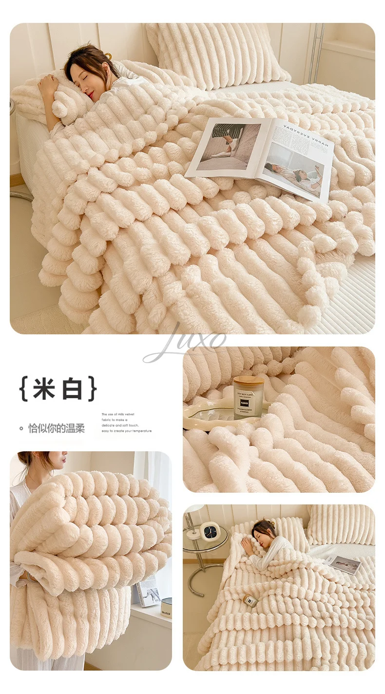 Imitation Rabbit Velvet Autumn Bed Blanket or Blanket and Pillowcase Soft Warmth Winter Sofa Blankets for Throw Lap Blanket Nap