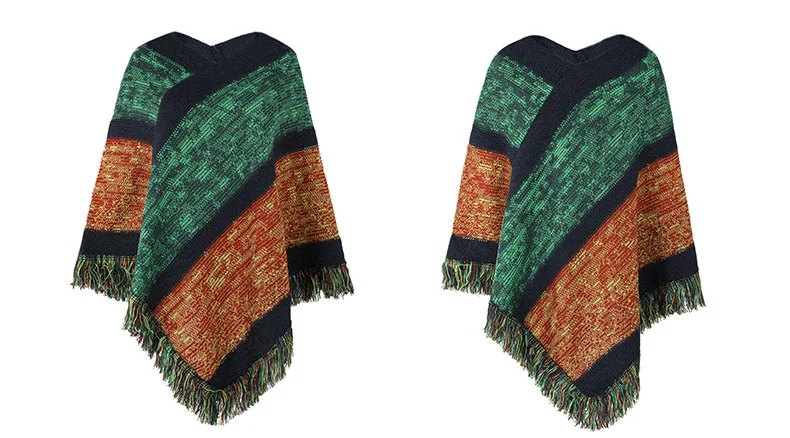 Autumn Winter Batwing Sleeve Rainbow Striped Poncho Women Fashion Sweater Cloak 2025 New Pullover Shawl Female Tassel Cape